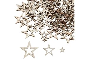 YONGQING 300 Stück Holzsterne Deko, Holzsterne Klein, Sterne Holz, Holzsterne Rahmen 3er Set für Weihnachten, Hochzeit, Party, DIY Handwerk, Tisch, Streuung Dekoration, 3 Größen（1/2/3cm）