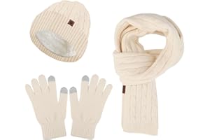 WingFly Hiver Chaud Bonnet pour Femmes - Écharpe Gants Tactiles Ensemble Tricot avec Doublure Polaire Thermique Chapeaux Femme Homme