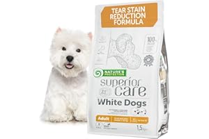 Nature's Protection Superior Care Grain Free Dry Dog Food For Adult White Dogs - Hypoallergenic Dog Food with Lamb & Rice - Small Dog Dry Food Reduces Tear Stains, Promotes Healthy Skin & Coat, 1.5kg