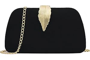 MILISENTE Milisante Clutch da donna, elegante pochette catena borsa da sera borsa per velluto con fibbia a foglia chiusura borsa da sposa (Nero)