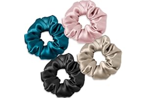 Mommesilk Czysty jedwab Scrunchies damskie opaski do włosów zapobieganie kręceniu się i łamaniu, 100% prawdziwa morwa duże gumki do włosów elastyczne duże gumki dla Vsco Girl miękkie (jeden rozmiar, 4 szt.)