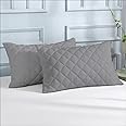 Ayka Waterproof Quilted Pillow Protector 220 GSM Soft Cotton Quilted Pillow Cover Protector Zippered Closure, Protection Against Water Spills & Dustmites- Grey (18 x 28 inch) (Set of 2)