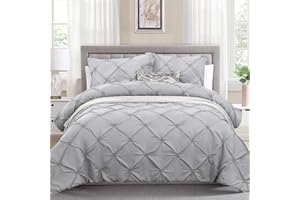 WONGS BEDDING Juego de Funda nórdica de 3 Piezas Plisada Gris Pintuck con Cierre de Cremallera Juego de Funda nórdica de Microfibra Suave 220x260cm