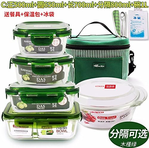 Yxhflo Borosilicate Pyrex Glass Containers Microwave Dedicated Fresh Cartridge Admit W/Cover Glass Bowl 5 Kit , Hibiscus Green 5 Piece C+ Tote Bag