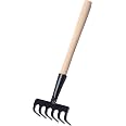 Rastrello in ferro per giardinaggio e diserbo, rastrello da giardino in acciaio al carbonio a 5/6/7/8 denti, rastrello per terreno resistente, rastrello da diserbo in ferro per giardinaggio (7 Teeth