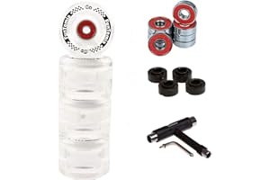 FunTomia - Lot de 4 grosses roues de skateboard ou longboard à LED - 65 x 45 mm - 80 A avecroulements et espaceurs magnétique Mach1®, dureté 80 A