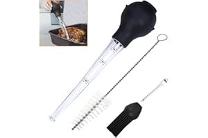 AUSYIWI Viande de Seringue, Poire à Sauce Poulet Turquie Barbecueavec Brosse de Nettoyage, Pinceau de Silicon y Aiguille d'Injecteur, Pipette pour Barbecue, Bœuf, Bacon, Poulet, Porc, Dinde (Noir)