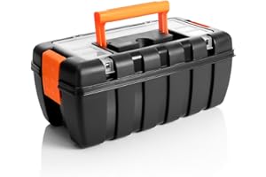 BigDean Werkzeugkoffer leer - aus Hart-Kunststoff - 37x20x16cm - Werkzeugkiste mit Innenablage & Kleinteile Magazin - Toolbox Werkzeugkasten Koffer Kiste Werkzeug Box für Heim- & Handwerker