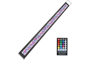 Zingbabu Aquarium Lamp, 52 W RGBW Full Spectrum LED Aquarium Lighting, 6500 K Fish Tank Light with Timer, 116 - 140 cm Aluminium Length Extendable Brackets for Freshwater Aquariums Grow Light
