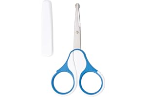 babynova Baby Schere mit Schutzkappe – Edelstahl Nagelschere mit abgerundeten Spitzen für sicheres Schneiden von Baby Nägeln – Rutschfeste Griffe für präzise Pflege – BPA-frei – Blau