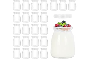 Ezvsevuo 24 Piezas Tarros de Yogur con Tapa, 140ml Vasos Yogurtera con Tapa, Tarros de Cristal para Yogurt, Recipientes de Vidrio Pequeños Botes de Cristal para Pudín, Leche, Postre, Mermelada, Jalea