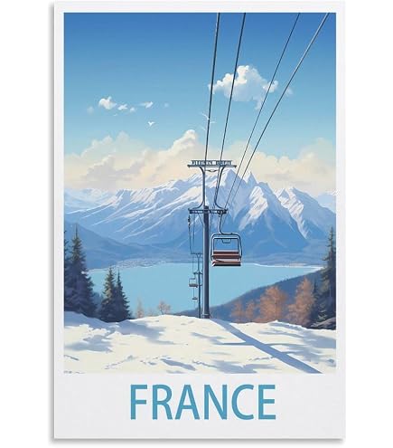 Set De 3 Tableaux Déco Ski Vintage Sur Toile 40x60 Cm - Affiches Hiver Montagne Neige, Sans Cadre - 8