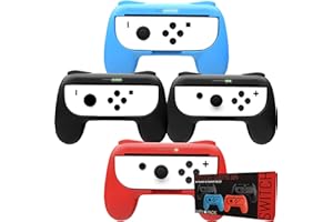 Orzly Switch Controller Griffe (Party Pack der 4x Grips fur Multiplayer Spiele, Super Smash Bros Switch Kompatible, für Nintendo Switch JoyCon Controllers) Vier Griffen (1x Rot, 1x Blau, 2x Schwarz)