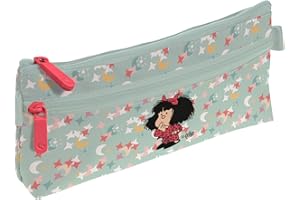 GRAFOPLAS Grafoplás - Estuche Mafalda Pijama, Plano, 2 Bolsillos, 23x10cm, Compartimentos con Cremallera, Tiradores Fácil Apertura, Material Escolar y como Regalo