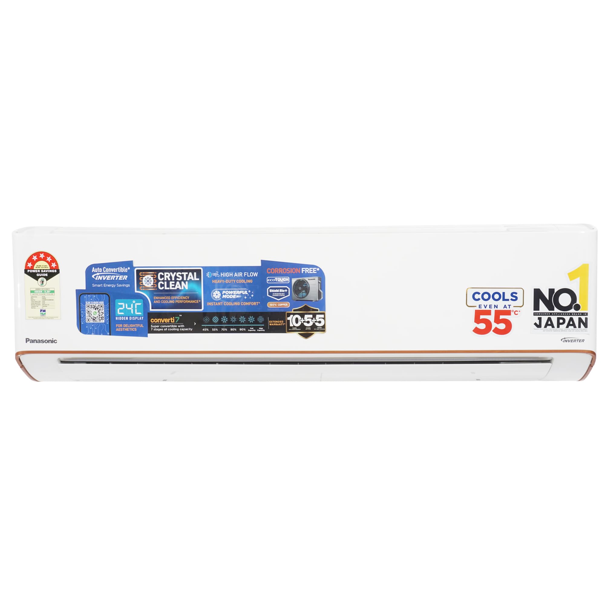 Panasonic EU 7 in 1 Convertible 2 Ton 5 Star Inverter Split AC with Anti Dust FIlter (2025 Model, Shield Blue Plus Coating,55°Tested,High CFM&Eco toug