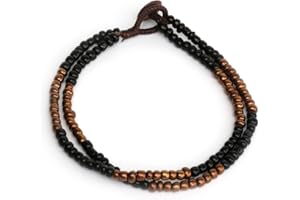 IDIN JEWELLERY Idin Handmade Anklet - Double-stranded wax cord with black and brown beads handmade anklet