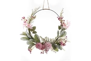 CutitiUU 16 Inch Artificial Door Wreath Artificial Flower Wreath Fake Pompom Garland with Green Leaves Spring Summer Faux Floral Wreath for Front Door Wall Hanging Window Garden Wedding (Style A)