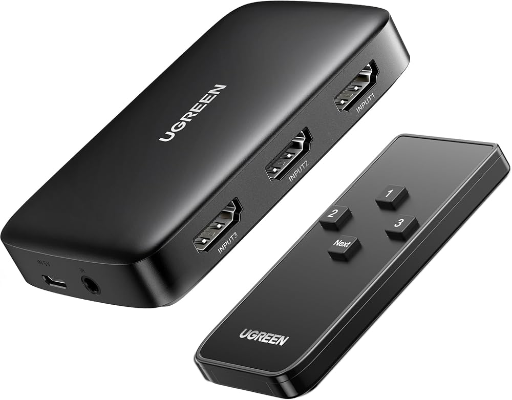 UGREEN HDMI Anahtarı 4K 3'ü 1 arada HDMI Ayırıcı UHD TV Çubuğu, HDTV, Dizüstü Bilgisayar PS4, X-Box'ı Destekler