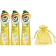 Cif Cream Cleanboost Multipurpose Cleaner, Damage free clean, 500ml, Lemon Fragrance, Pack of 3 + Our Gift for You: Organza Small Bag Size: 9x7x0.1cm