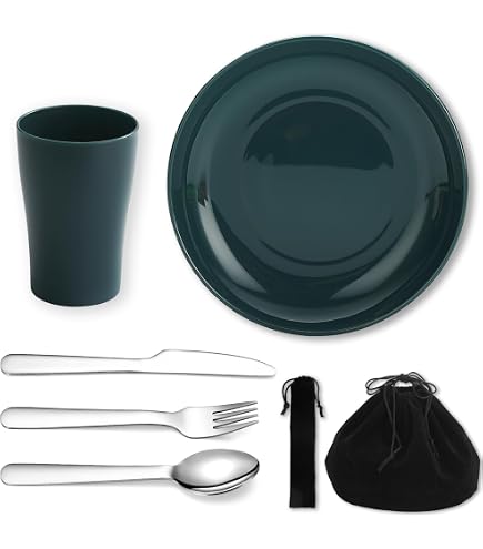 Camping Besteck Set Edelstahl Für 2 Personen – Mit Tellern, Löffel, Gabel, Messer