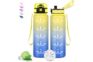 GRSTA Borraccia Palestra, Borraccia 1 litro, Borraccie Senza Perdite, Bottiglia Motivazionale, Facile da Trasportare, Bottiglia con Orari per Bere, Facile da Pulire, per Campeggio, Fitness, Scuola, Viaggio
