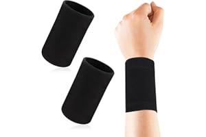 OUSSEE 2 Stück Sports Armbänder, Elastische Baumwolle Handgelenk Bänder Sport Wristbands Absorbierende Schweißbänder Fitness Arm Schweißband für Tennis Gymnastik Fußball Basketball (Schwarz)