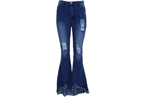 KBOPLEMQ Damen Schlaghosen Jeanshose lang Stretch Skinny Schlagjeans Schlag Weite Jeanshosen Weites Bein Denim Hose Hüftjeans Slim Flare Jean Streetwear Hippie Hose Flower Power Kleidung S-XXL