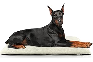 KEKUNINGAN Dog Crate Mat Extra Large Washable Waterproof Dog Crate Bed Mattress with Removable Cover Anti Slip Self Heating Dog Mat Warm Memory Foam Dog Cushion Puppy Pet Blanket Beige 122x73cm