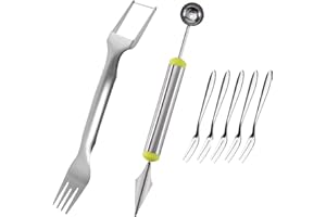 Eniyou 2 Pcs Tenedor Sandia Cuchara De Melón Herramienta De Tallado De Frutas Cortador De Sandia y Melon Cortador De Sandía Cortador De Rebanadora De Sandía Tenedor Sandia Con Tenedor Pequeño