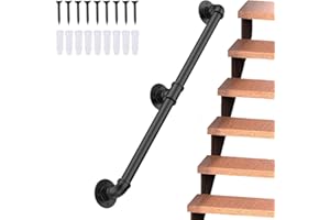 Pasamanos Escalera Negro, Magtctyae barandilla escalera exterior 2M Pasamanos para Escaleras Interiores Antideslizante con Barandilla de Escalera de Barandilla de Tubería de Hierro pared Loft Ancianos