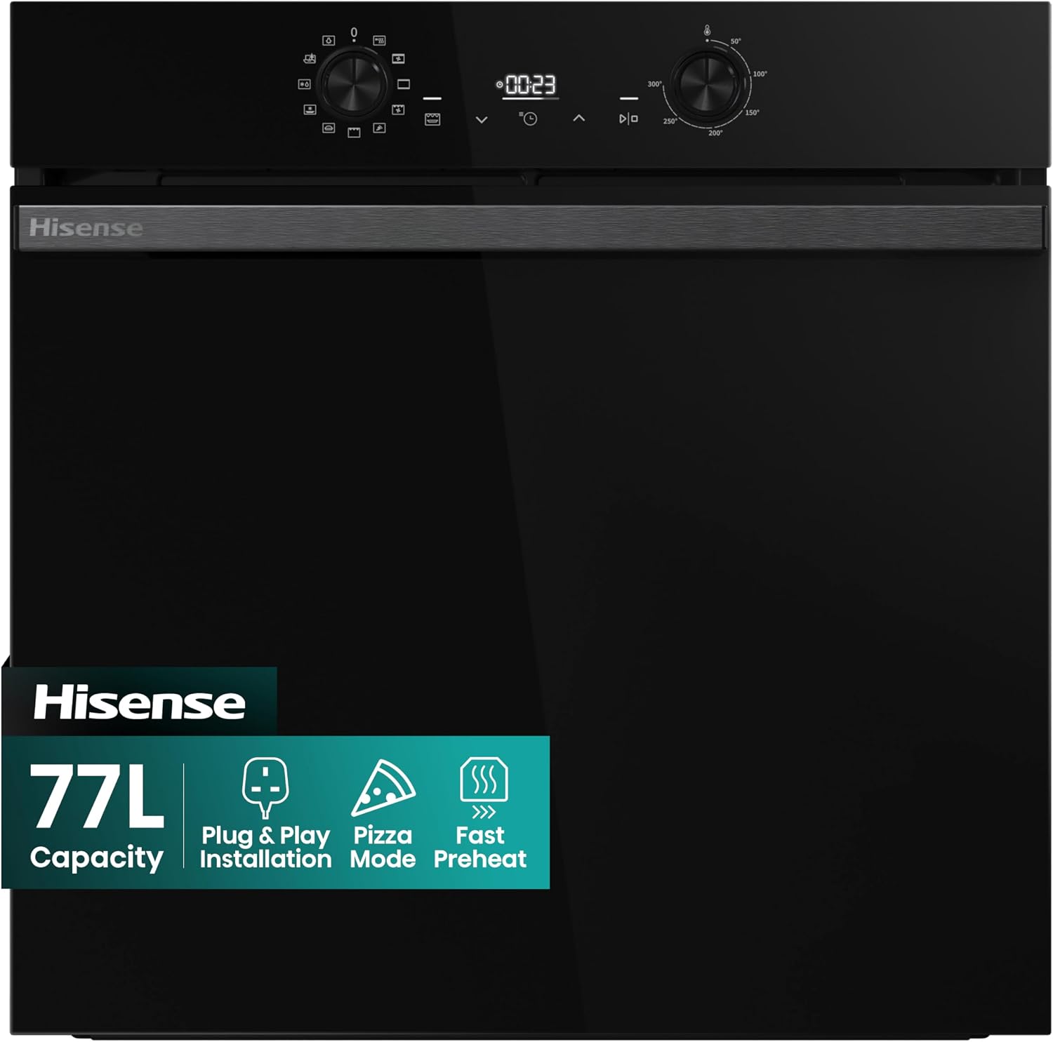Hisense BI622ABPGUK - Built-in 77L Electric Single Oven - Stainless Steel with Even Bake, 300°C Pizza Mode, Frozen Food Mode, Steam Clean - A Rated, Extra Large