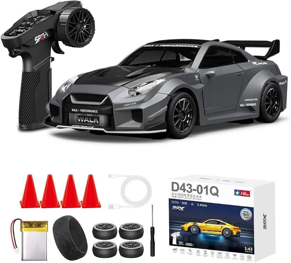 Kumoyu 1:43 Profesyonel Mini Drift RC Araba GTR 4WD 15 KM/H Hız Metal Alaşım Gövde EPS Stabilizasyonu Tam Orantılı Çift Modlu LED Uzaktan Kumandalı Oyuncak Araba