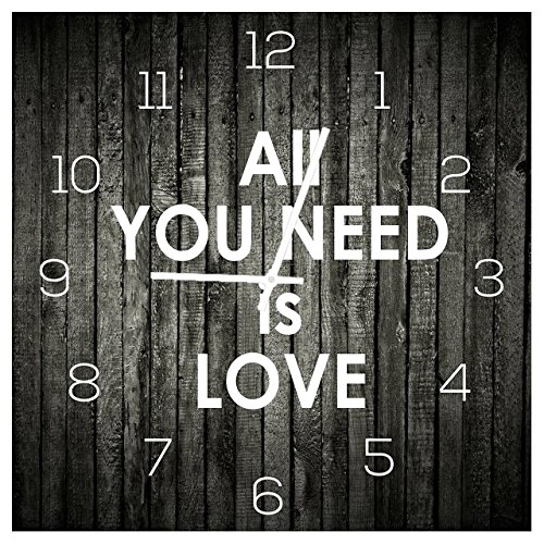 Wanduhr aus Glas 30x30cm Uhr als Glasbild Love Liebe Spruch Schriftzug Deko