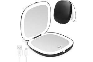 JIMACRO Podróżne lusterko do makijażu LED, 1 x / 10-krotne powiększenie, kieszonkowe lusterko z 56 diodami LED, składane lusterko z czujnikiem dotykowym, 3 kolory, regulacja jasności, idealne do