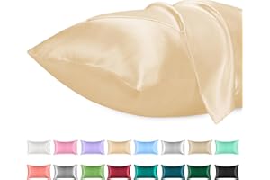 Lirex Set di 2 Federe in Raso 50x75cm, Protezione Capelli e Pelle & Antirughe, Chiusura a Busta,(Champagne)