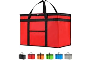 NZ Home XXL Insulated Cooler Bag and Food Warmer for Food Delivery & Grocery Shopping with Zippered Top, Red (1 Pack)
