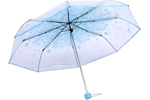 Akozon Mini Children's Umbrella, Pocket Umbrella, Ultralight Umbrella, Transparent Folding Umbrella, Fashionable Princess Umbrellas, Cherry Blossom (Blue)