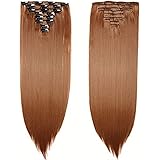 S-noilite Set 8pcs Clip in Hair Extensions Extension Clip Capelli Veri Testa Piena 18Clips Parrucchino 58cm Dritto Auburn chi