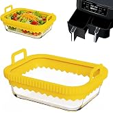 Square Transparent Glass Basket for Air Fryer, Glass Oven Dish 21 x 16 x 7 cm, Transparent Glass Bowl for Air Fryer, for Oven