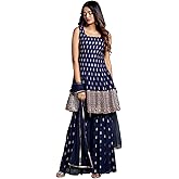 Xomantic Fashion Women's Embroiderd Work Navyblue Color Weding Wear Anarkali Kurta Sharara Set