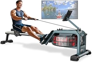 VOWVIT Máquina de Remo para Casa, Máquina de Remo con Monitor Bluetooth & Soporte para Tablet, Máquina de Remo de Agua Compatible con la App Kinomap, Fácil de Montar, Altura Máxima del Usuario 210 cm