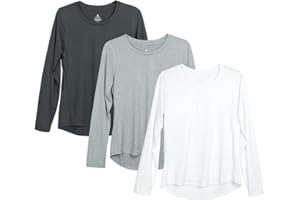 icyzone Camiseta de Fitness Deportiva de Manga Larga para Mujer, Pack de 3