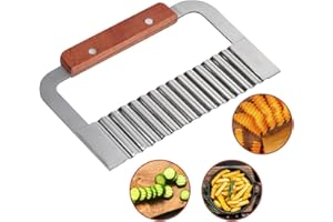 JJ PRIME JJOnlineStore, ventas flash, cortador ondulado de acero inoxidable con mango de madera para verduras, patatas, patatas fritas, masa, y zanahorias, herramienta manual de cocina.