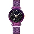 Women Watch Sale Clearance - Women's Sta-rry Sky Analogue Quartz Wrist Watch Convex Glass Quartz Mesh with Magnetic Buckle Ladies Watch (Purple)