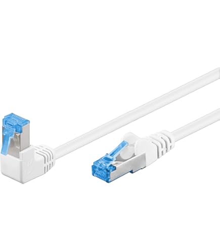 Electrosmart Cavo Ethernet RJ45 CAT5e, Dritto A Connettore Angolato 90 Gradi, Maschio-maschio, Pin Placcate Oro, Lunghezza 2 Metri, Colore Bianco