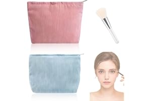 QOWUXHZ 2 Pcs Estuche Maquillaje Bolsa De Cosméticos De Pana Para Mujer Organizador De Maquillaje Bolso De Mano Con Estuche De Lápices Para Niñas Con Cremallera Maquillaje De Viaje Rosa Azul