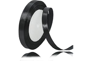 ALOHOVME Ruban Satin Noir 10mm, 23 mètres Rubans de Tissu Couture Ruban Cadeau pour Décoration de Mariage, Emballage cadeau, Bouquet de fleurs, Artisanat DIY, Décoration gâteau d'anniversaire et Noël