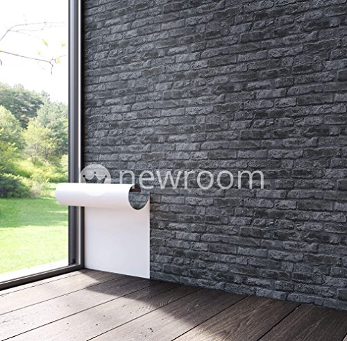 Steintapete in Schwarz | schöne edle Tapete im Steinmauer Design | moderne 3D Optik für Wohnzimmer, Schlafzimmer oder Küche inklusive der Newroom-Tapezier-Profi-Broschüre, mit Tipps für perfekte Wände - 5