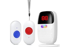 Pakinui Notrufknopf für Senioren, Notruf Armband mit Digitalanzeige, Kabellos Hausnotruf Senioren USB-Aufladung, Tragbares Notfall Knopf Alarm Seniorenmit 38 Klingeltöne (2 Sender 1 Empfänger)
