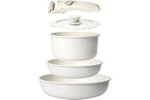 GiPP Pots and Pans Set Non Stick,5PCS Cookware Sets Nonstick Detachable Handle,Induction Kitchen Set Removable Handle，RV Cookware Set,Oven Safe(White，5PCS